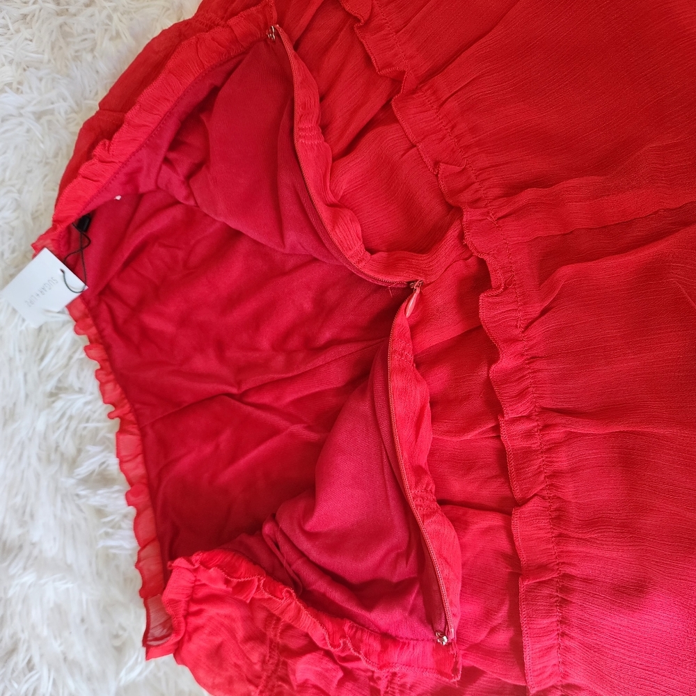 3/$20 - Red Chiffon High Waist Mini Skirt - Picture 8 of 8